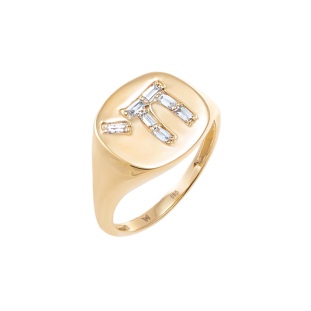 14k Gold and Diamonds Chai Signet Pinky ring