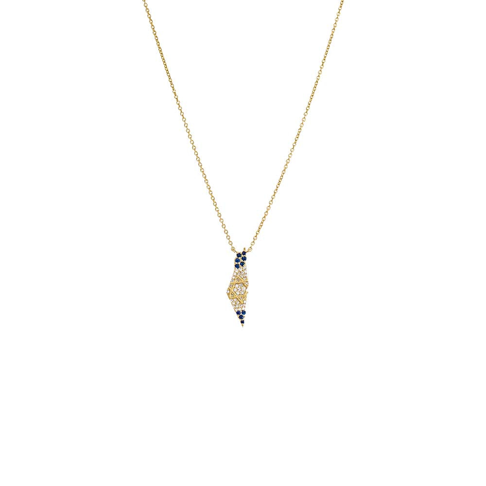 Sapphire and Diamond 14k gold Map of Israel