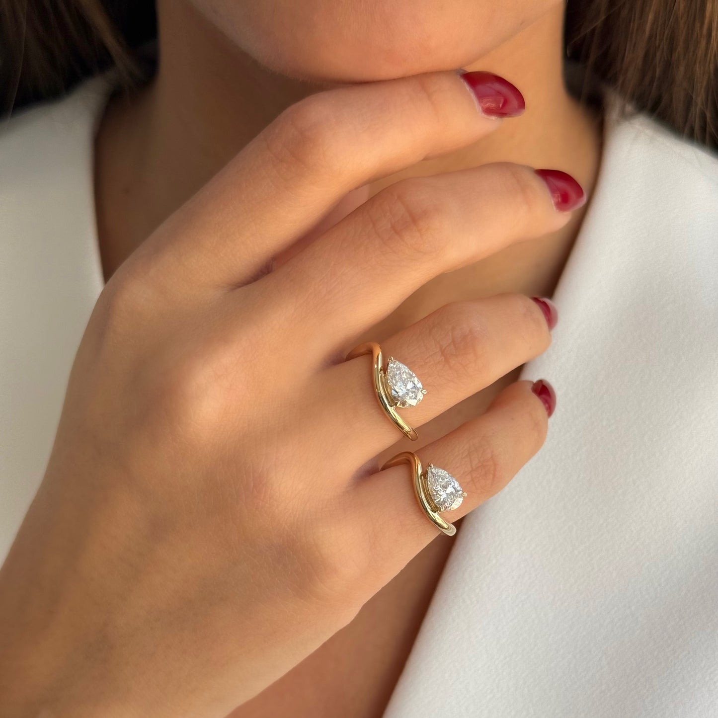 14k Gold Lab Grown Pear Diamond Pinky ring