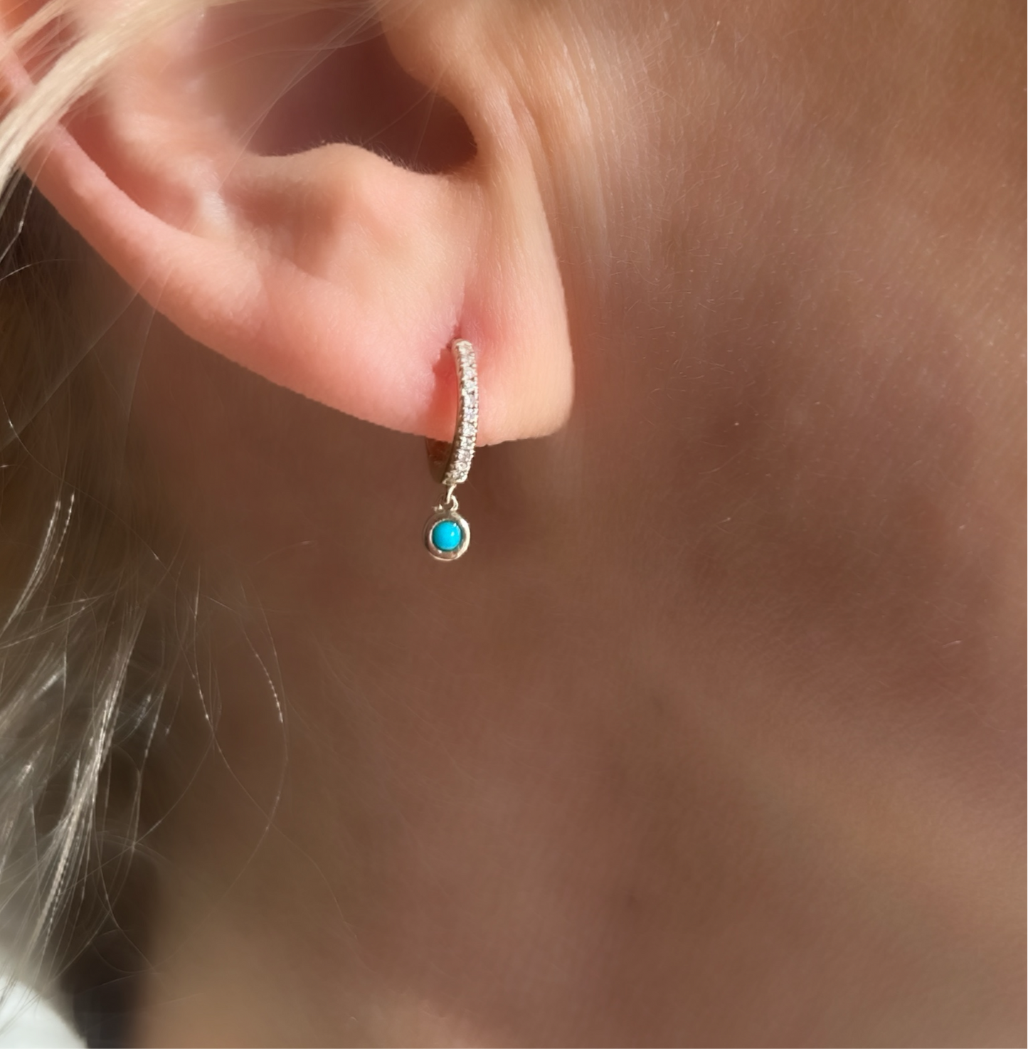 14k Gold Diamond and Turquoise Dangling Earrings