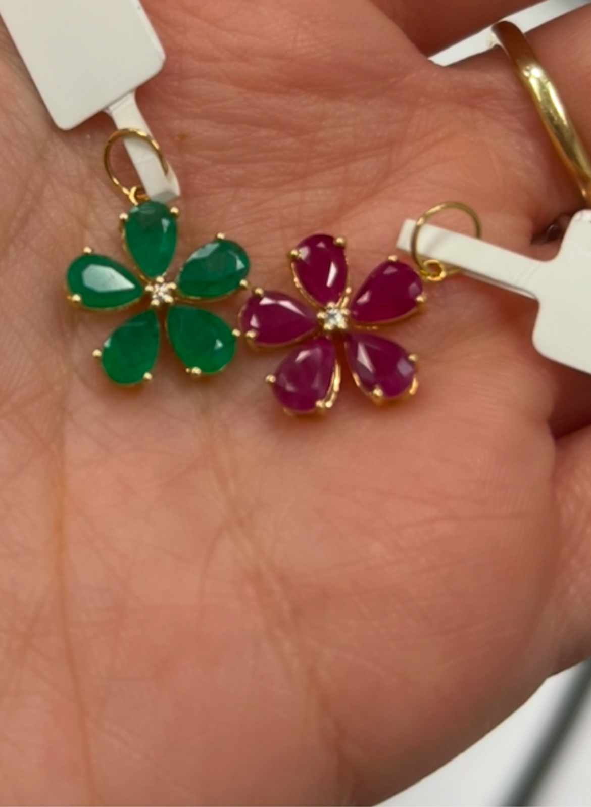 14k gold Ruby and Emerald flowers