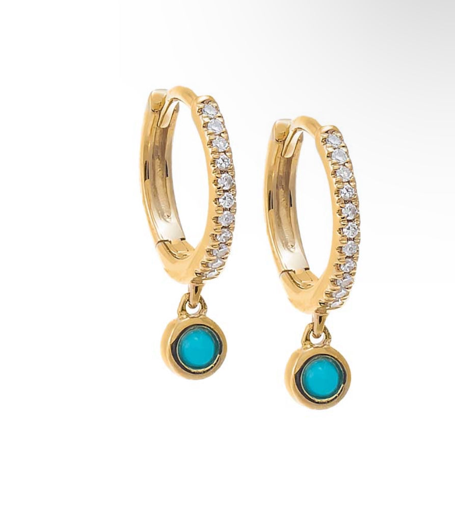 14k Gold Diamond and Turquoise Dangling Earrings