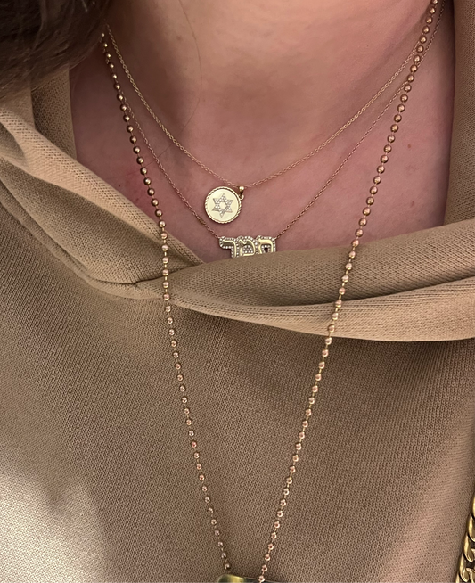 14K Diamond Star of David Disc Necklace