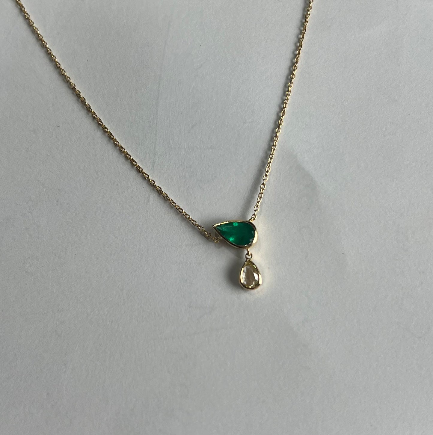 Emerald and Diamond Droplet Necklaces