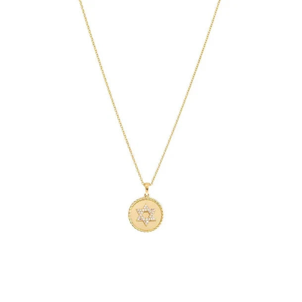 14K Diamond Star of David Disc Necklace