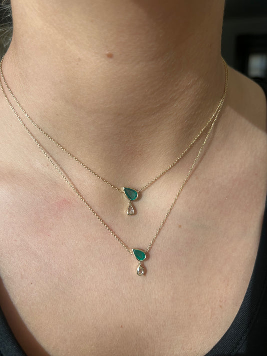Emerald and Diamond Droplet Necklaces
