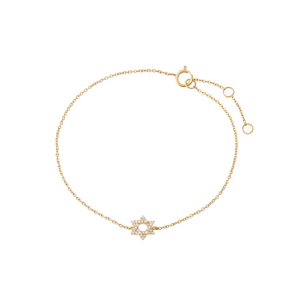 14k Gold and Diamond Star of David Bracelet