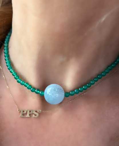 Aquamarine and Green Agate Choker