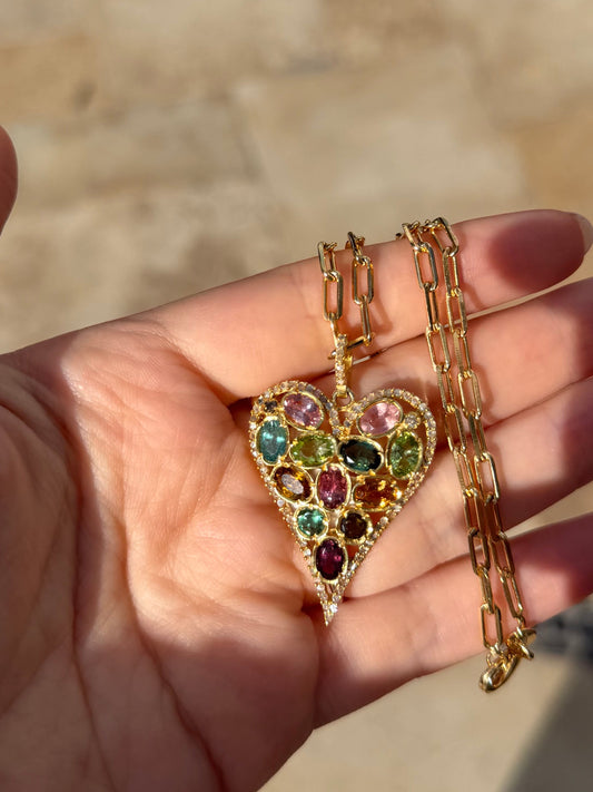 Diamond and Tourmaline Heart Charm