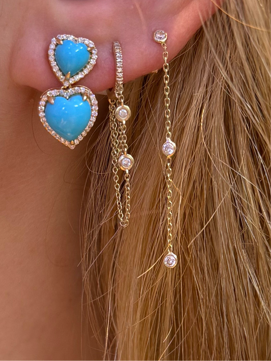 18k Gold Turquoise and Diamond Heart Earrings