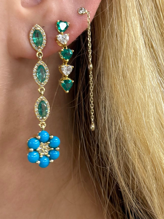 14k gold Emerald and Turquoise Earrings