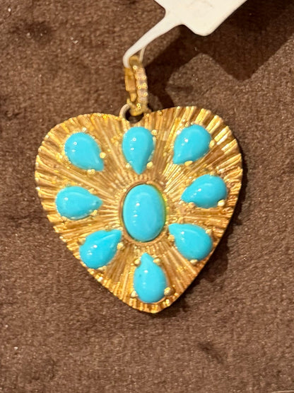 Turquoise Etched Heart Charm
