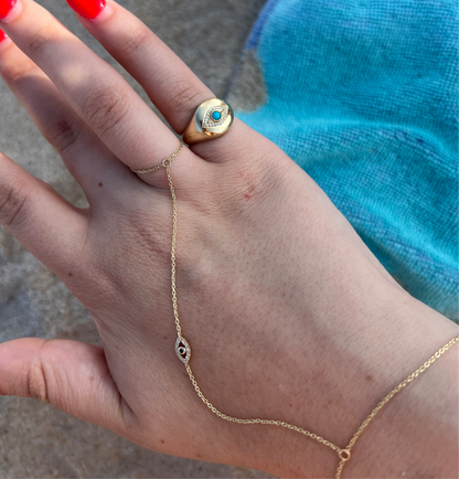 Evil Eye 14k Gold and Diamond Signet Pinky Ring