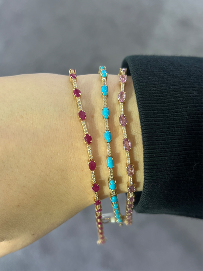 14k Gold Pink Sapphire and Diamond bracelet