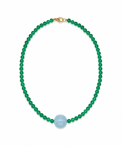 Aquamarine and Green Agate Choker