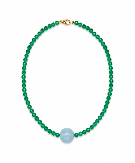 Aquamarine and Green Agate Choker