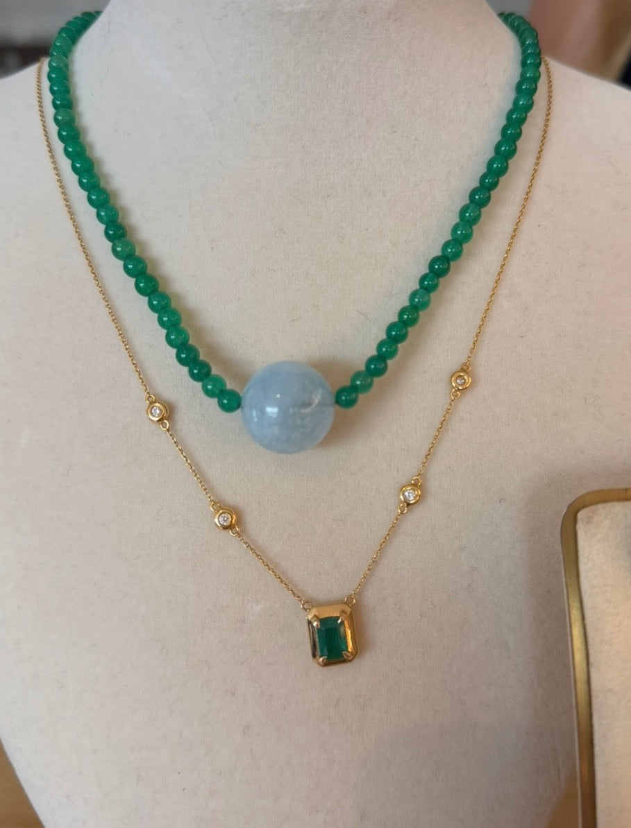 Aquamarine and Green Agate Choker