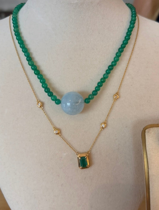 Aquamarine and Green Agate Choker