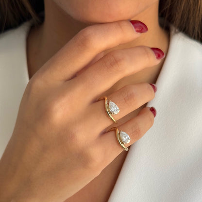 14k Gold Lab Grown Pear Diamond Pinky ring