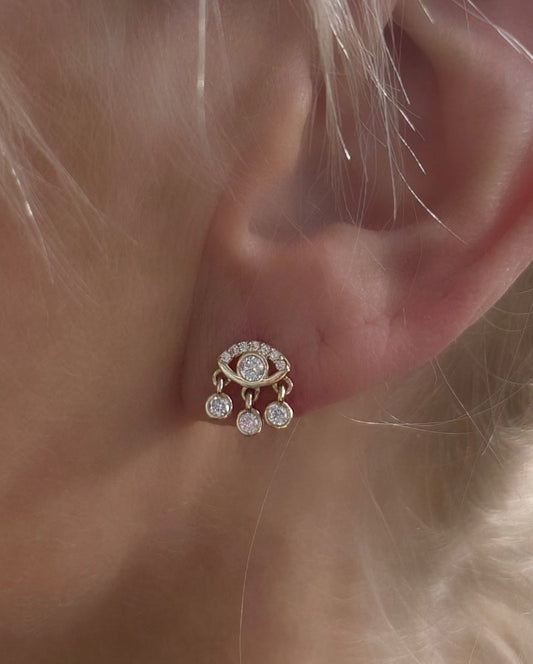 14k Gold Evil Eye Earrings