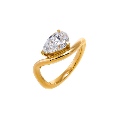 14k Gold Lab Grown Pear Diamond Pinky ring