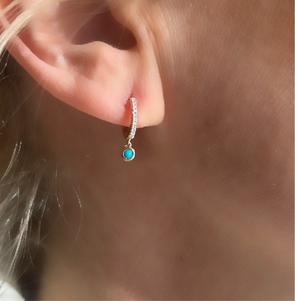 14k Gold Diamond and Turquoise Dangling Earrings