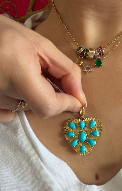 Turquoise Etched Heart Charm