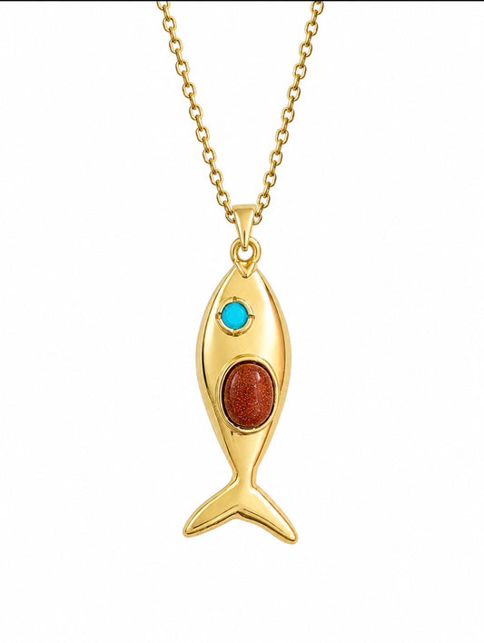 Gold Stone Fish Necklace