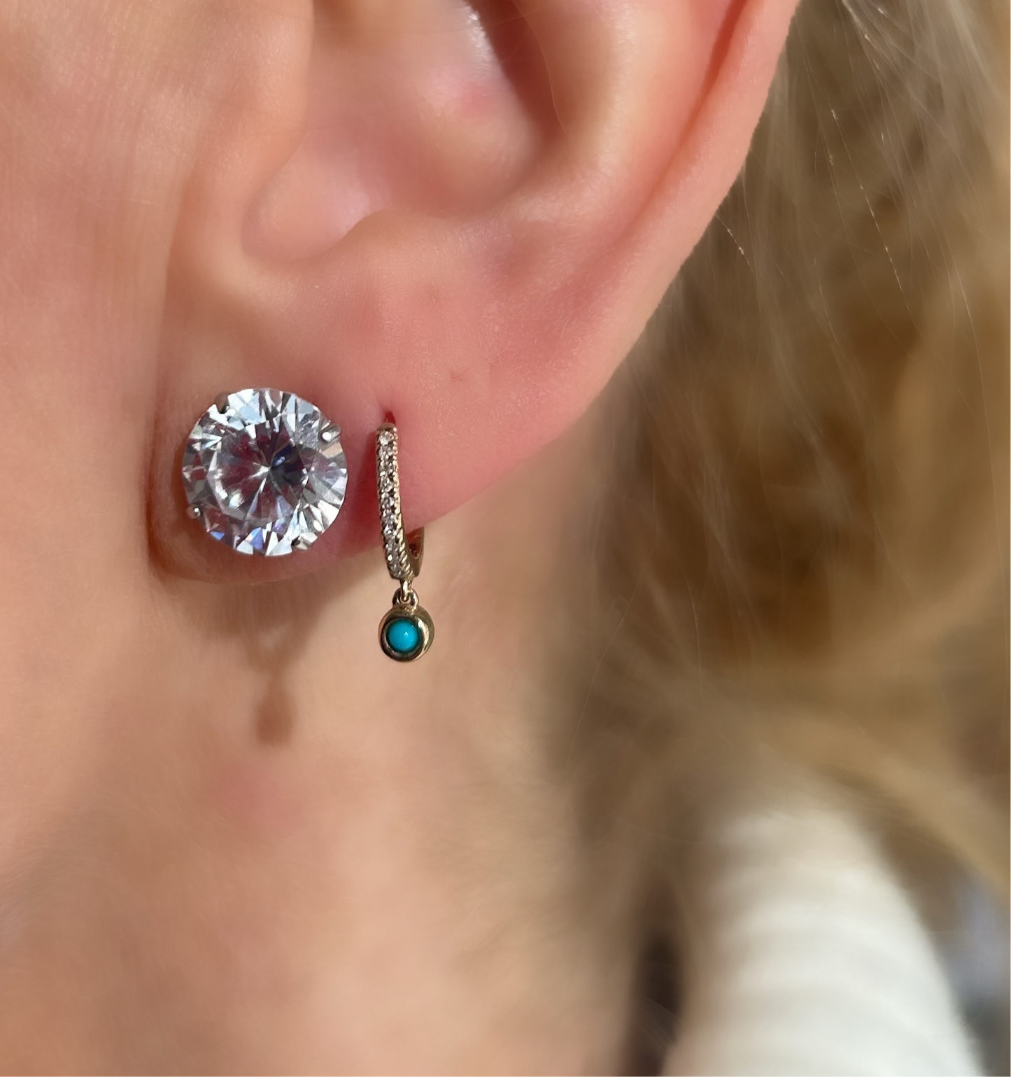 14k Gold Diamond and Turquoise Dangling Earrings
