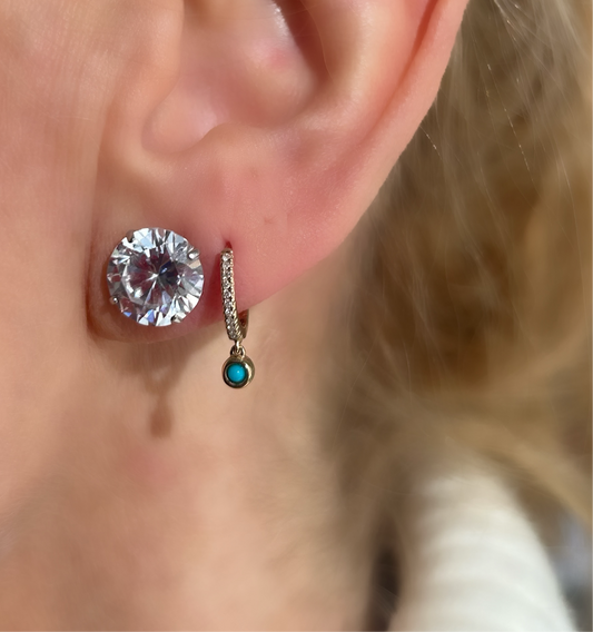 14k Gold Diamond and Turquoise Dangling Earrings