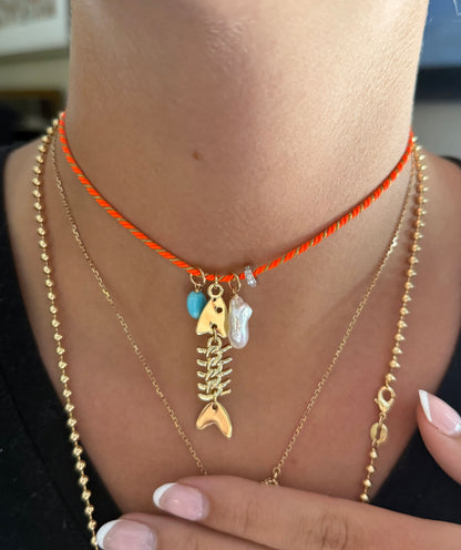 Orange Cord Fish Charm Stack
