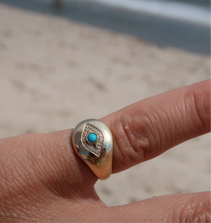 Evil Eye 14k Gold and Diamond Signet Pinky Ring