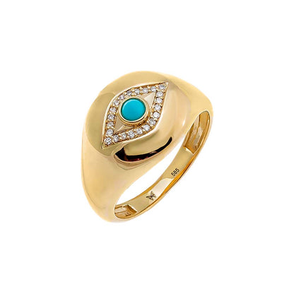 Evil Eye 14k Gold and Diamond Signet Pinky Ring