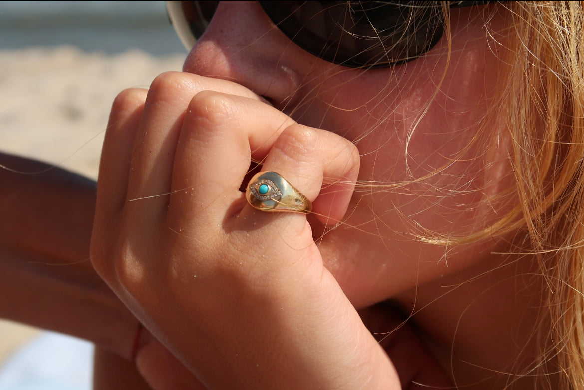 14k Gold and Diamond Signet Pinky Ring