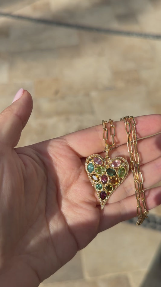 Diamond and Tourmaline Heart Charm